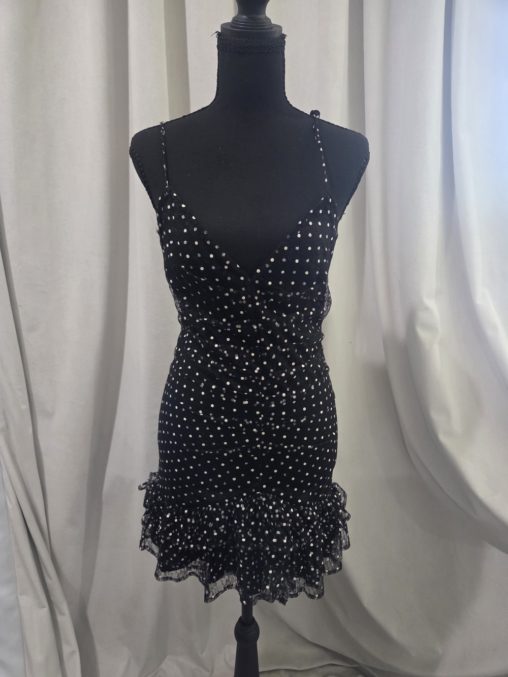 Black Polka Dot Ruffle Mini Dress
